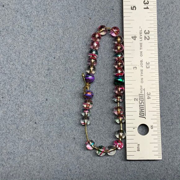 Beaded Anklet Ankle Bracelet 8 In Gold Clear Pink Purple Drizzle Translucent - Picture 5 of 5